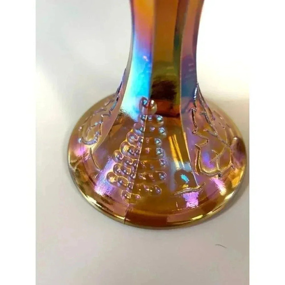 Vintage Amber Indiana Carnival Glass Iridescent Fruit Embellished Bowl - Picture 5 of 7